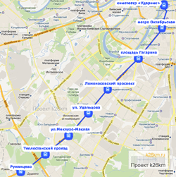 Схема движения планируемого маршрута от Румянцево до кинотеатра «Ударник»